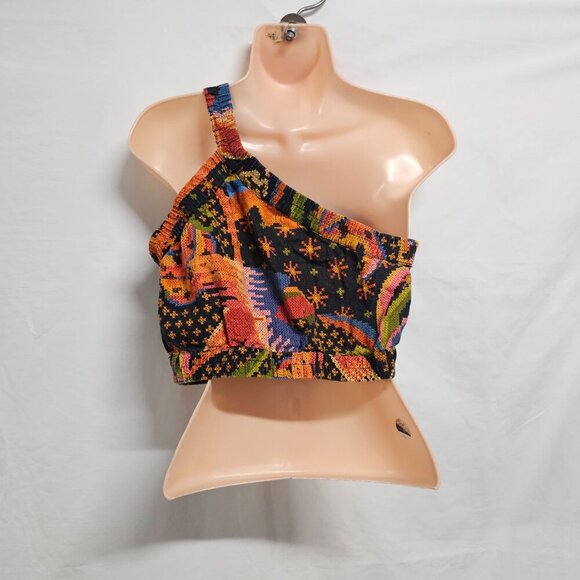 Farm Rio One Shoulder Crop Top Blouse Women Size S Linen - Picture 7 of 13